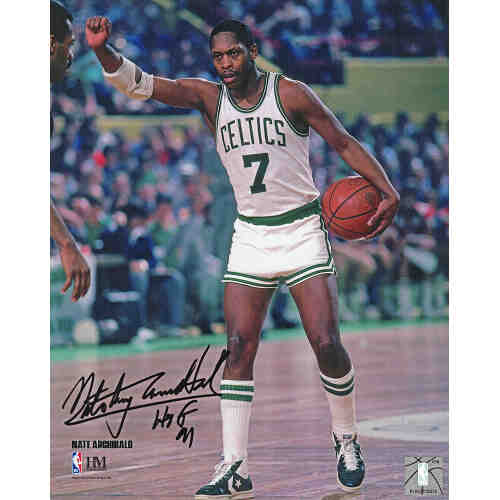 Nate 'Tiny' Archibald Signed Boston Celtics White Jersey Action 8x10 Photo w/HOF'91