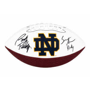 Sean Astin & Rudy Ruettiger Dual Signed Notre Dame Logo Brands White Logo Football w/Rudy