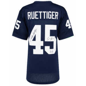 Sean Astin & Rudy Ruettiger Dual Signed Navy Custom College Football Jersey w/Rudy