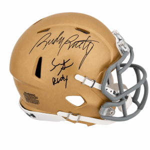 Sean Astin & Rudy Ruettiger Dual Signed Notre Dame Riddell Speed Mini Helmet w/Rudy