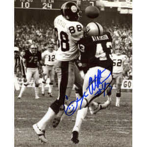 George Atkinson Signed Raiders B&W Action vs. Steelers 8×10 Photo