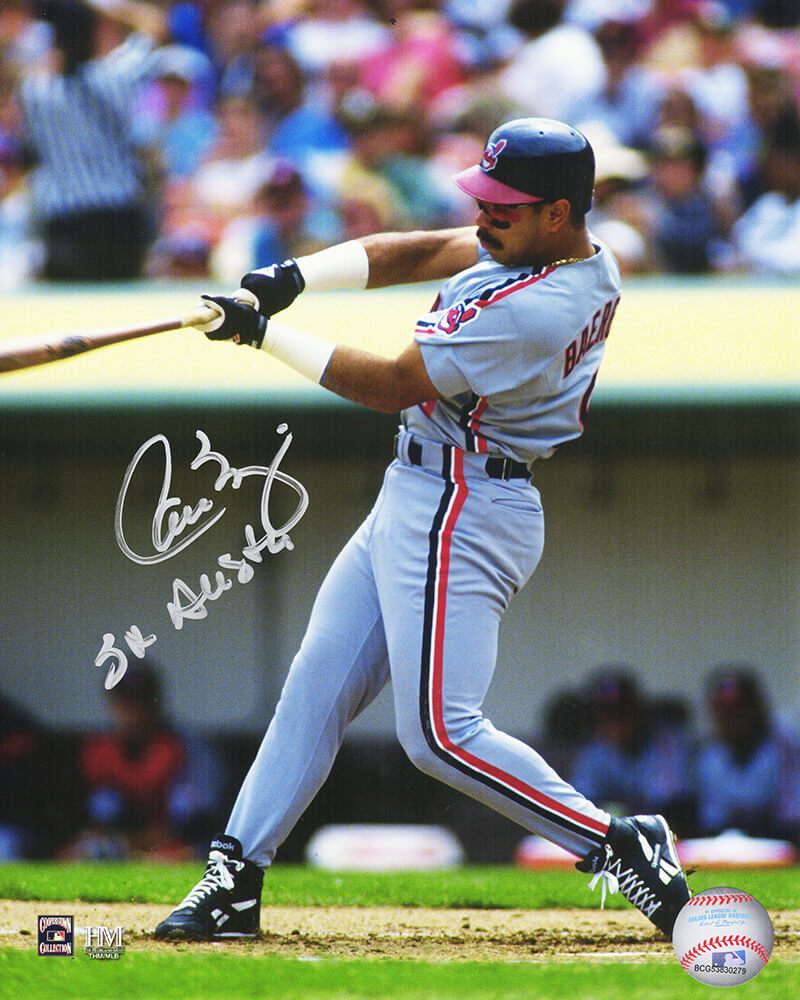 Carlos Baerga Signed Cleveland Indians Action 8x10 Photo w/3x All