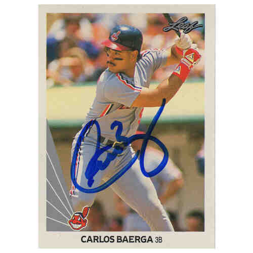 Carlos Baerga Signed Cleveland Indians 1990 Leaf Rookie Baseball Trading Card #443