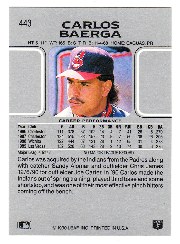  1992 Topps #33 Carlos Baerga NM-MT Cleveland Indians