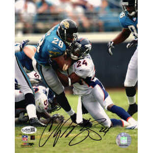 Champ Bailey Signed Denver Broncos Tackle Action vs Jaguars 8x10 Photo - (JSA)
