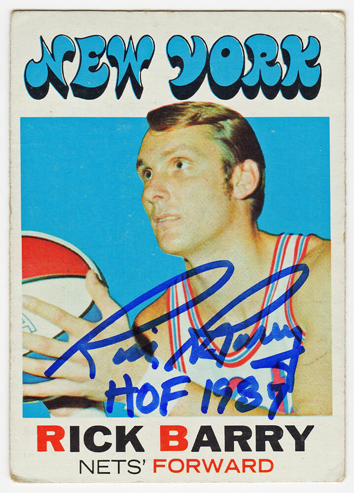 Rick Barry Signed New York Nets 1971 Topps Rookie Basketball Trading Card #170 w/HOF 1987