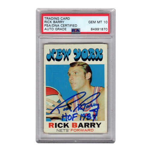 Rick Barry Signed NY Nets 1971 Topps Rookie Basketball Card #170 w/HOF 1987 - (PSA Encapsulated - Auto Grade 10)