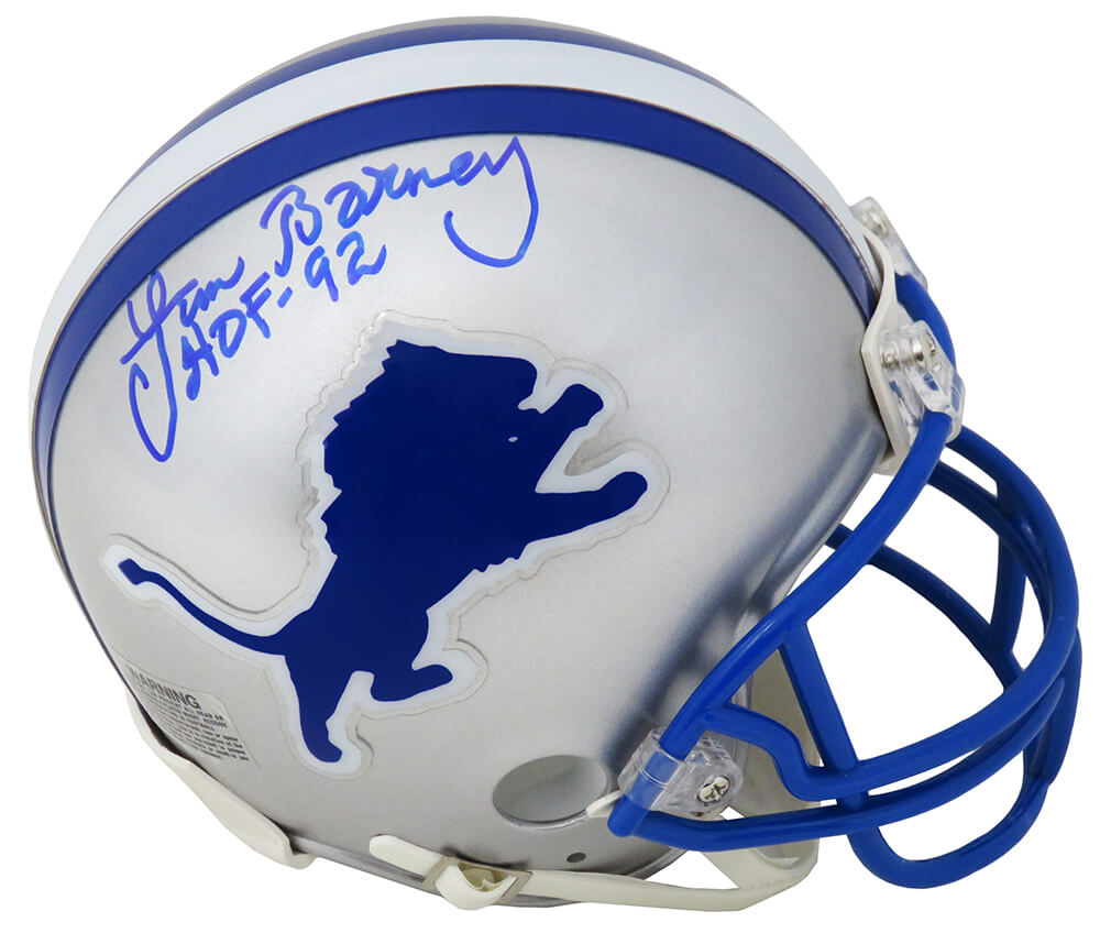 Lem Barney Signed Lions Throwback Mini Helmet Inscribed HOF 92