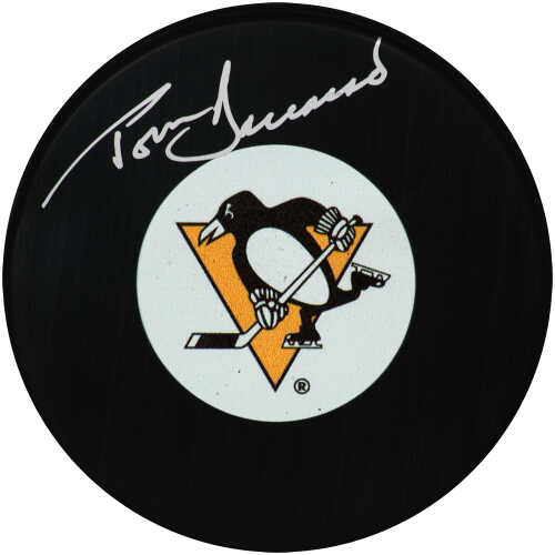 Tom Barrasso Signed Pittsburgh Penguins Logo Hockey Puck