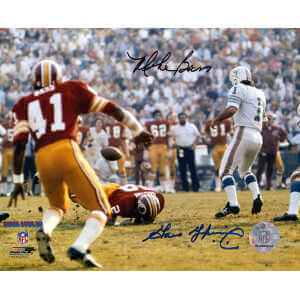 Garo Yepremian & Mike Bass Dual Signed Dolphins vs Washington Super Bowl VII Action 8x10 Photo