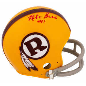 Mike Bass Signed Washington Yellow Throwback Riddell (VSR4) Mini Helmet - (In Red)