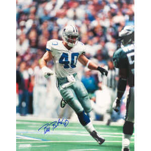 Bill Bates Signed Dallas Cowboys White Jersey Action 16x20 Photo