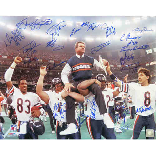 1985 Chicago Bears Team Signed Super Bowl XX Ditka Carried Off Field 16x20 Photo (23 Sigs)