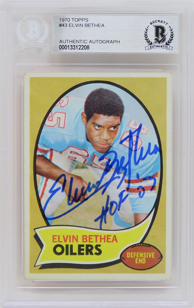 Elvin Bethea Signed Houston Oilers 1970 Topps Rookie Card #43 w/HOF'03 -  (Beckett Encapsulated)