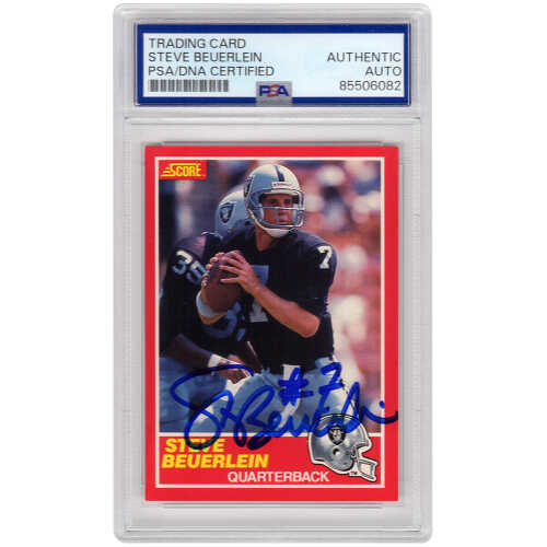 Steve Beuerlein Signed Oakland Raiders 1989 Score Football Rookie Trading Card #20 - (PSA Encapsulated)