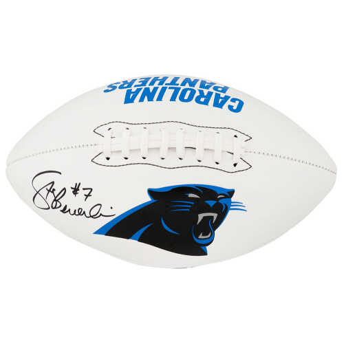 Steve Beuerlein Signed Carolina Panthers Franklin White Logo Football