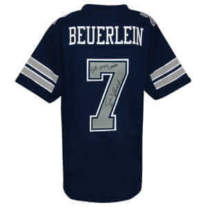 Steve Beuerlein Signed Navy Custom Football Jersey w/SB XXVII Champs