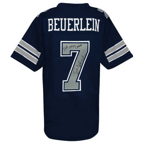 Steve Beuerlein Signed Navy Custom Football Jersey w/SB XXVII Champs