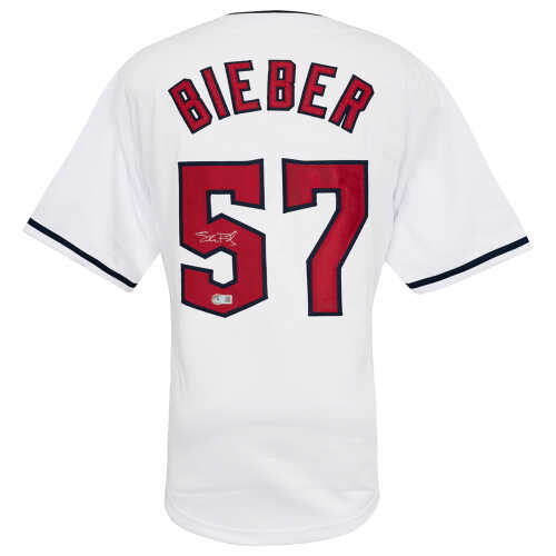 Shane Bieber Signed White Custom Baseball Jersey - (Beckett)