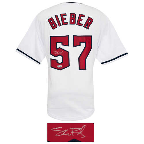 Shane Bieber Signed White Custom Baseball Jersey - (Beckett) - Image 2