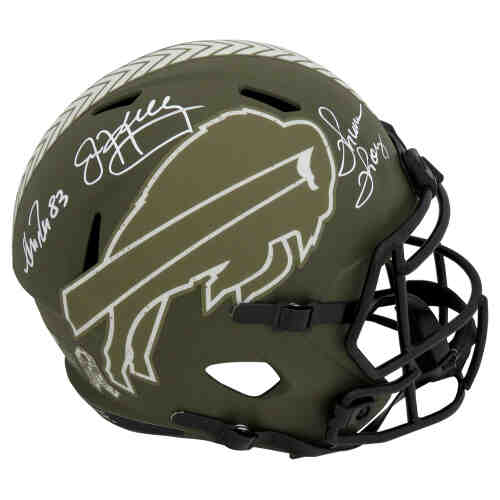 Jim Kelly, Thurman Thomas & Andre Reed Triple Signed Buffalo Bills SALUTE Riddell Full Size Speed Replica Helmet