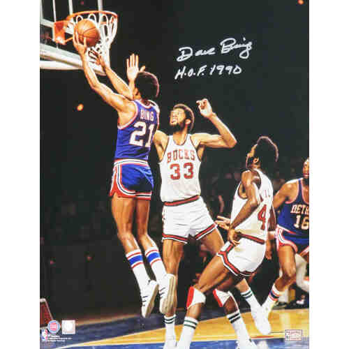 Dave Bing Signed Detroit Pistons Lay-Up vs Kareem Abdul Jabbar Action 16x20 Photo w/HOF 1990