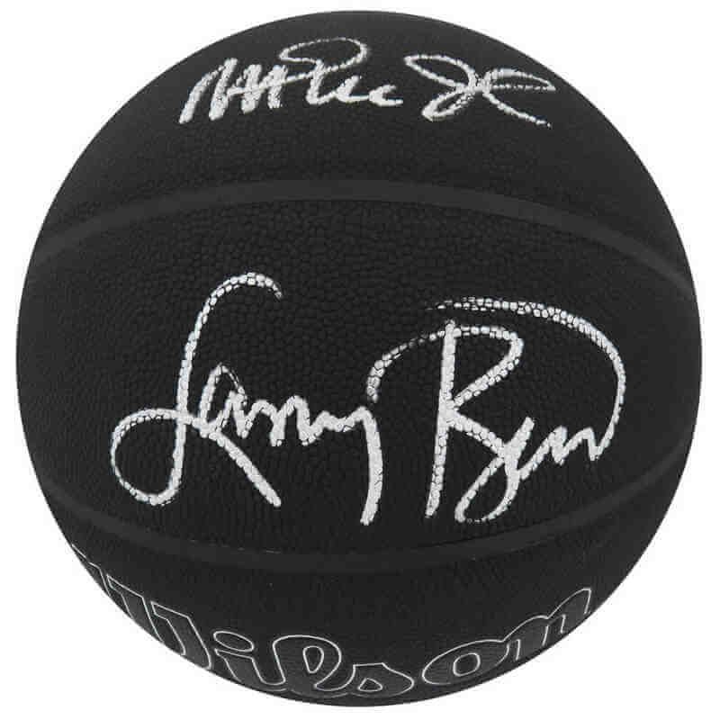 Larry Bird & Magic Johnson Signed Wilson I/O Black 75th Anniversary Logo NBA Basketball