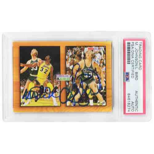 Larry Bird & Magic Johnson Dual Signed Celtics / Lakers 1994 NBA Hoops Card #MB1 - (PSA Encapsulated)