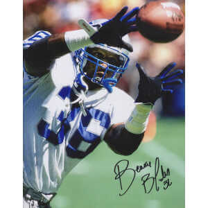 Bennie Blades Signed Detroit Lions White Jersey Catching Football Close Up 8x10 Photo