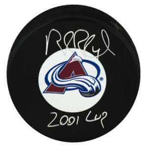 Rob Blake Signed Colorado Avalanche Medium Logo Hockey Puck w/2001 Cup