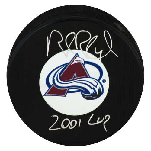 Rob Blake Signed Colorado Avalanche Medium Logo Hockey Puck w/2001 Cup
