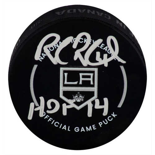Rob Blake Signed Los Angeles Kings Logo Official Hockey Puck w/HOF'14