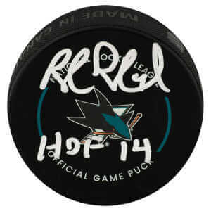 Rob Blake Signed San Jose Sharks Logo Official Hockey Puck w/HOF'14