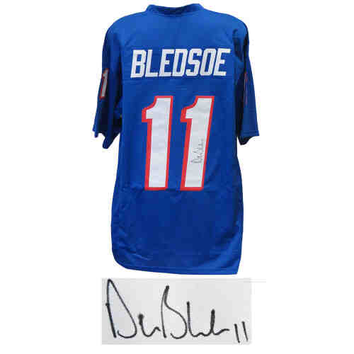Drew Bledsoe Signed Blue Throwback Custom Football Jersey