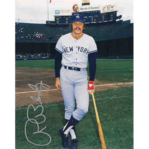 Ron Blomberg Signed Yankees Leaning On Bat Pose 8x10 Photo