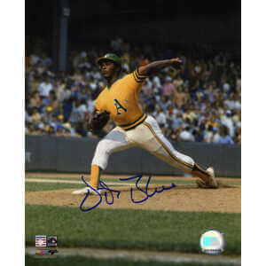 Vida Blue Signed Oakland A's Yellow Jersey Pitching 8x10 Photo
