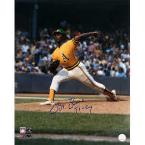 Vida Blue Signed Oakland A's Yellow Jersey Pitching Action 16x20 Photo w/71 CY