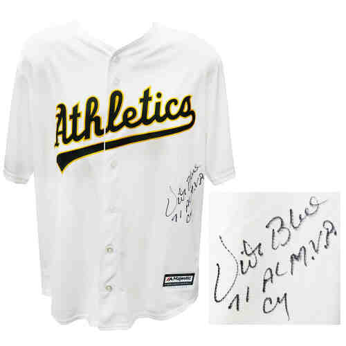 Vida Blue Signed Oakland A's White Majestic Replica Baseball Jersey w/71 AL MVP, CY