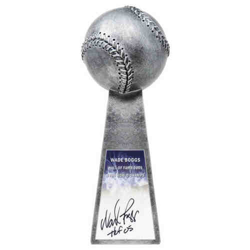 Wade Boggs Signed Baseball World Champion 14 Inch Replica Silver Trophy w/HOF'05