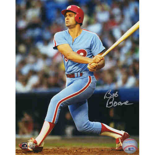 Bob Boone Signed Philadelphia Phillies Throwback Jersey Swinging Action 8x10 Photo