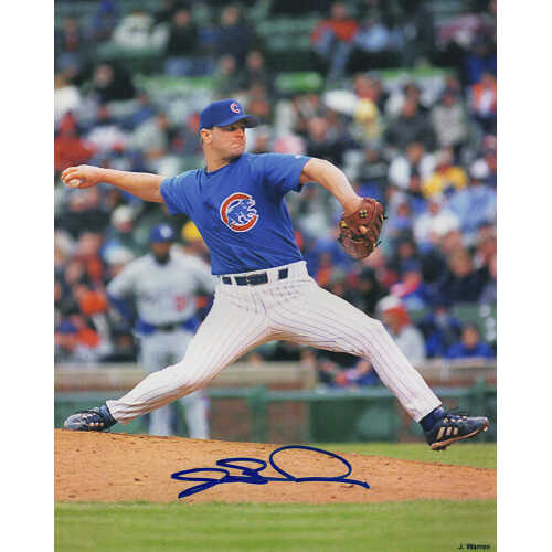 Joe Borowski Signed Chicago Cubs Blue Jersey Pitching 8x10 Photo