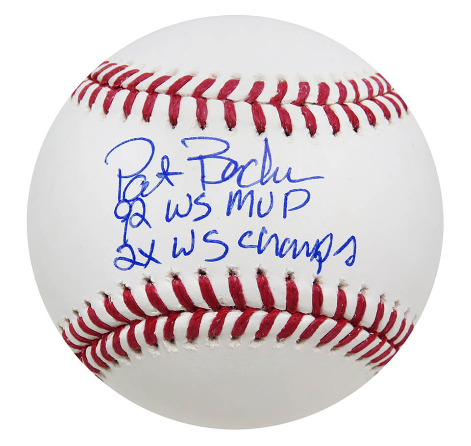 Schwartz Sports Memorabilia BORBSB101 Pat Borders Signed Rawlings Official MLB Baseball with 1992 WS MVP 2x WS Champs Inscription