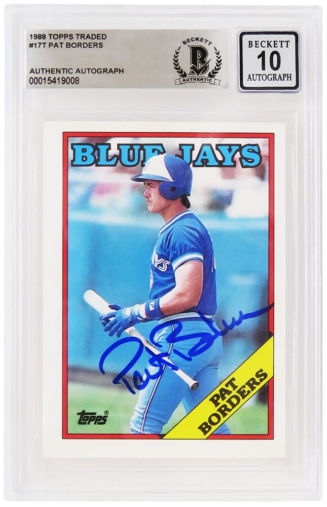 Pat Borders Signed Toronto Blue Jays 1988 Topps Traded Baseball Rookie Card  #17T - (Beckett - Auto Grade 10)