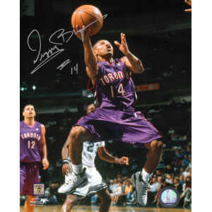 Muggsy Bogues Signed Toronto Raptors Purple Jersey Action 8x10 Photo