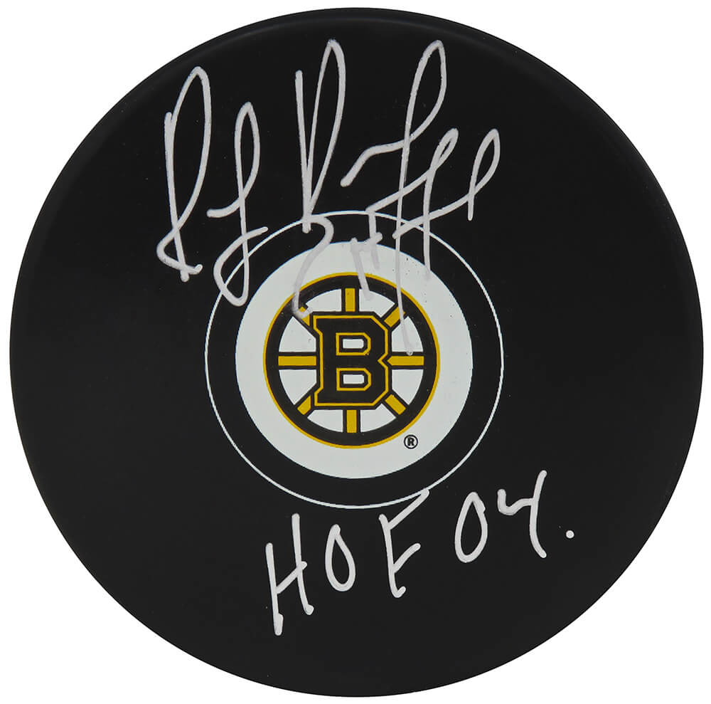 Ray Bourque Signed Boston Bruins Logo Hockey Puck w/HOF'04 - (SCHWARTZ COA)