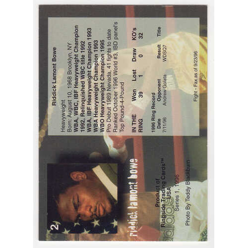 Riddick Bowe Signed 1996 Ringside Boxing Trading Card #2 - Image 2