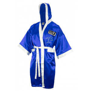 Riddick Bowe Signed Title Blue & White Boxing Robe w/Big Daddy
