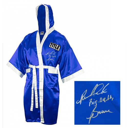 Riddick Bowe Signed Title Blue & White Boxing Robe w/Big Daddy - Image 2