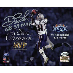 Deion Branch Signed New England Patriots Super Bowl 39 MVP 8x10 Photo w/SB 39 MVP - (JSA)