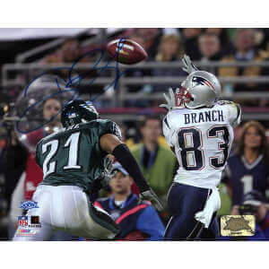 Deion Branch Signed Patriots Super Bowl 39 Catch vs Eagles 8x10 Photo